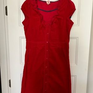 Anthropologie red corduroy dress
